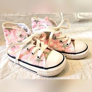 Pink & Silver Star Hightop Toddler Converse